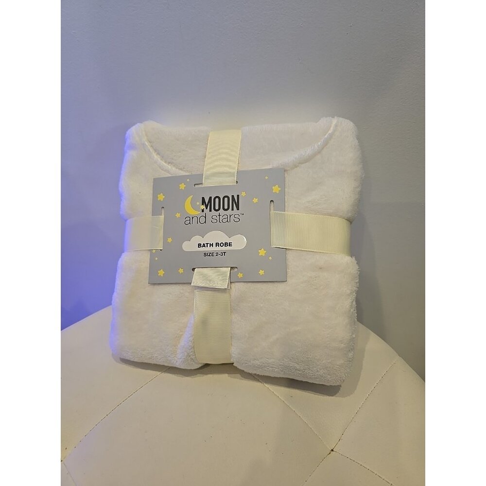 Toddler Fleece Bathrobe Size 2T 3T Elegant Off White Plush Moon Stars New Unisex